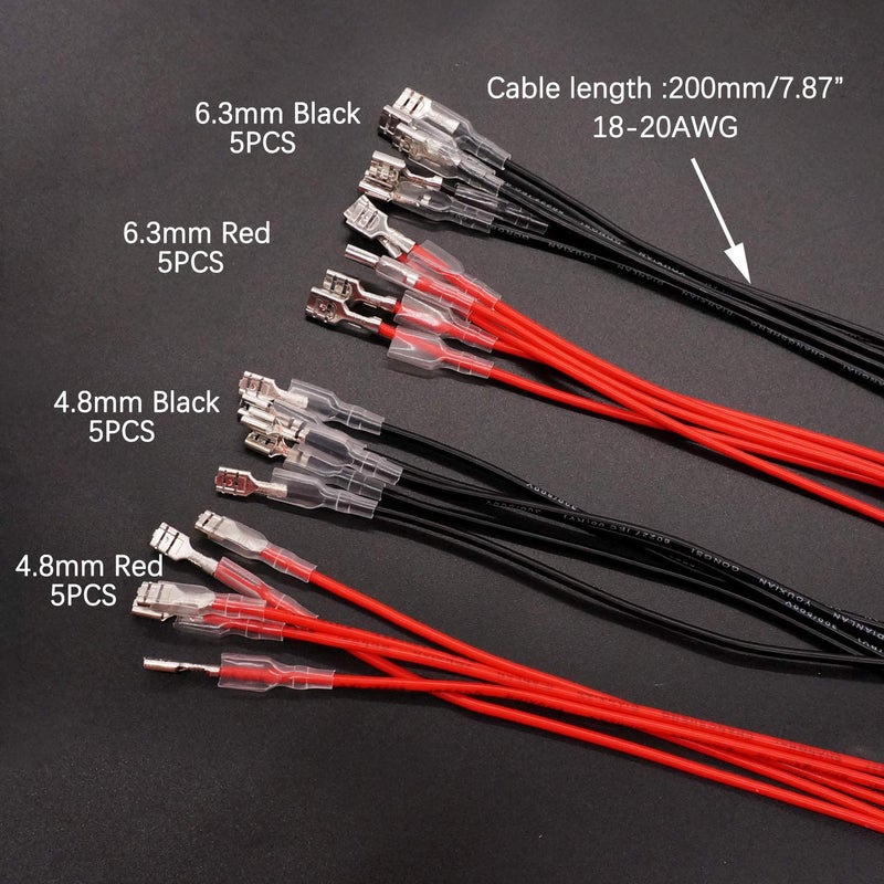Twidec/20Pcs 4.8Mm And 6.3Mm Female Spade Crimp Terminal With Insulating Sleeve And Wire Red + Black Female Spade Quick Splice Assortment Kit - Image 2